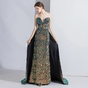 High End Multi Kleuren Avondjurken 2020 Trompet Zeemeermin Strapless Kralen Pailletten Mouwloos Ruglooze Sweep Trein Gelegenheid Jurken