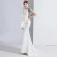 Fashion White Evening Dresses  2020 Trumpet / Mermaid Scoop Neck Beading Short Sleeve Sweep Train Formal Dresses