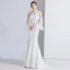 Fashion White Evening Dresses  2020 Trumpet / Mermaid Beading Rhinestone Sequins Lace Flower High Neck Bell sleeves Sweep Train Formal Dresses