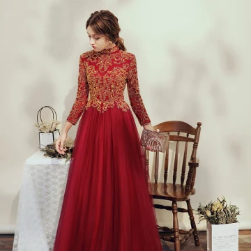 Elegante Bordeaux Galajurken 2020 A Lijn Hoge Kraag Kralen Rhinestone Pailletten 3 4 Mouwen Ruglooze Lange Gelegenheid Jurken