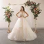 Charmant Champagne Robe De Mariée 2020 Princesse Bretelles Spaghetti Perlage Paillettes En Dentelle Fleur Sans Manches Dos Nu Noeud Volants en Cascade Tribunal Train