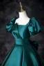 Vintage / Retro Dark Green Satin Prom Dresses 2025 Ball Gown Square Neckline Puffy Short Sleeve Backless Bow Floor-Length / Long Prom Formal Dresses