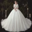 Elegant Ivory Wedding Dresses 2020 Ball Gown Deep V-Neck Pearl Lace Flower Appliques Short Sleeve Backless Cathedral Train