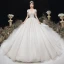 Luxury / Gorgeous Ivory 2020 Wedding Dresses Ball Gown Scoop Neck Beading Lace Pearl Rhinestone Sequins Short Sleeve Backless Court Train