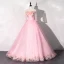 Flower Fairy Candy Pink Prom Dresses 2020 Ball Gown Off-The-Shoulder Pearl Rhinestone Appliques Lace Flower 1/2 Sleeves Backless Floor-Length / Long Formal Dresses
