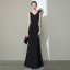 Élégant Couleur Unie Noire Robe De Soirée 2020 Trompette / Sirène V-Cou Sans Manches Dos Nu Longue Robe De Ceremonie