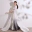 Chinesischer Stil Farbverlauf Ivory / Creme Drucken Abendkleider 2021 A Linie Rundhalsausschnitt Kurze Ärmel Lange Festliche Kleider
