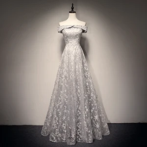 Chic Belle Gris Robe De Bal 2018 Princesse Étoile Perlage De L Épaule Dos Nu Sans Manches Longue Robe De Ceremonie