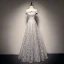 Chic / Beautiful Grey Prom Dresses 2018 A-Line / Princess Star Beading Off-The-Shoulder Backless Sleeveless Floor-Length / Long Formal Dresses