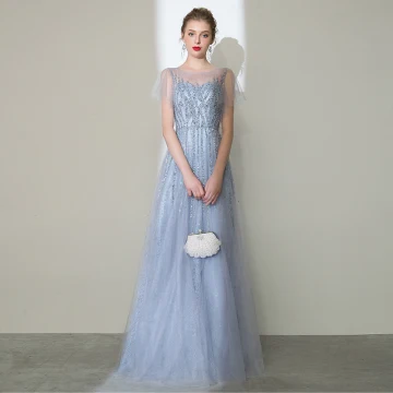 High End Silver Handmade Evening Dresses 2020 A Line Princess Scoop Neck Beading Rhinestone Sequins Short Sleeve Floor Length Long Formal Dresses