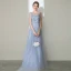 High-end Silver Handmade  Evening Dresses  2020 A-Line / Princess Scoop Neck Beading Rhinestone Sequins Short Sleeve Floor-Length / Long Formal Dresses