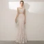 Charmant Scintillantes Champagne Robe De Soirée 2020 Trompette / Sirène Encolure Carrée Perlage Paillettes Faux Diamant Dos Nu Sans Manches Longue Robe De Ceremonie