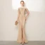 Luxe Scintillantes Champagne Robe De Soirée 2020 Trompette / Sirène Titulaire Fait main Perlage Paillettes Faux Diamant Sans Manches Fendue devant Train De Balayage Robe De Ceremonie
