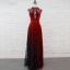Chic / Beautiful Burgundy Evening Dresses  2018 Empire Lace Flower Suede Scoop Neck Backless Sleeveless Floor-Length / Long Formal Dresses