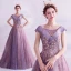 Fashion Purple Glitter Prom Dresses 2020 A-Line / Princess Scoop Neck Sequins Pearl Rhinestone Lace Flower Sleeveless Backless Sweep Train