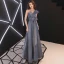 Glitzernden Marineblau Glanz Abendkleider 2020 A Linie One-Shoulder Schleife Ärmellos Rückenfreies Lange Festliche Kleider