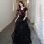 Fashion Black Evening Dresses  2020 A-Line / Princess V-Neck Rhinestone Sequins Lace Flower Short Sleeve Backless Cascading Ruffles Floor-Length / Long Formal Dresses