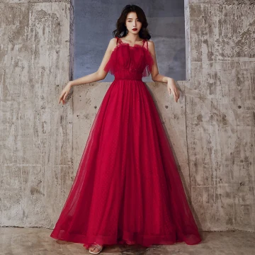 Chic Belle Bordeaux Robe De Soirée 2020 Princesse Bretelles Spaghetti Perlage Cristal Sans Manches Dos Nu Longue Robe De Ceremonie