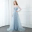 Fabuleux Bleu Ciel Robe De Soirée 2020 Trompette / Sirène Encolure Dégagée Perle Faux Diamant En Dentelle Fleur Appliques Manches Longues Longue Robe De Ceremonie
