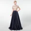 Vintage / Originale Bleu Marine Fait main Perlage Robe De Soirée 2020 Princesse Col Haut Faux Diamant Cristal Paillettes Manches Courtes Longue Robe De Ceremonie
