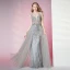 Charmant Gris Robe De Soirée 2020 Trompette / Sirène Col v profond Perlage Cristal Faux Diamant Paillettes Sans Manches Dos Nu Longue Robe De Ceremonie