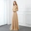 High-end Gold Handmade  Evening Dresses  2020 A-Line / Princess Scoop Neck Beading Pearl Sequins Long Sleeve Floor-Length / Long Formal Dresses