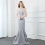Elegante Silber Grau Abendkleider 2020 Meerjungfrau Stehkragen Perlenstickerei Quaste Kurze Ärmel Rückenfreies Sweep / Pinsel Zug Festliche Kleider