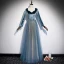 Elegant Pool Blue Star Prom Dresses 2020 A-Line / Princess Suede V-Neck Long Sleeve Floor-Length / Long Formal Dresses