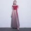 Chic / Beautiful Burgundy Evening Dresses  2018 A-Line / Princess Appliques Lace Flower Crystal Bow High Neck Short Sleeve Floor-Length / Long Formal Dresses