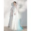 Chinese style Ivory Silk Cheongsam / Qipao Evening Dresses  2021 A-Line / Princess shawl High Neck Lace Flower Sleeveless Floor-Length / Long Formal Dresses