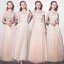 Chic / Beautiful Champagne Bridesmaid Dresses 2018 A-Line / Princess Appliques Bow Scoop Neck Backless Short Sleeve Floor-Length / Long Wedding Party Dresses