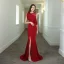 Chic / Belle Couleur Unie Rouge Robe De Soirée 2020 Trompette / Sirène Encolure Dégagée Sans Manches Fendue devant Train De Balayage Robe De Ceremonie
