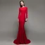 Chic Couleur Unie Rouge Robe De Soirée 2020 Trompette / Sirène Encolure Carrée Manches Longues Dos Nu Train De Balayage Robe De Ceremonie