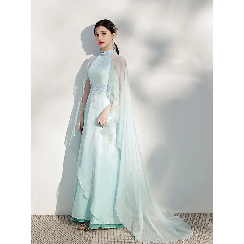 green emerald velvet dress Banquet evening dress female 2019 new noble host fishtail slim high-en –  Ame_handmadesg