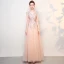 Elegant Pearl Pink Prom Dresses 2018 A-Line / Princess Lace Flower Pearl V-Neck Backless Sleeveless Floor-Length / Long Formal Dresses
