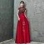Style Chinois Rouge Robe De Soirée 2020 Princesse Col Haut Faux Diamant En Dentelle Fleur Noeud Mancherons Dos Nu Longue Robe De Ceremonie