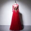 Chinese style Red Evening Dresses  2020 A-Line / Princess High Neck Beading Rhinestone Sequins Long Sleeve Floor-Length / Long Formal Dresses