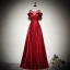 Elegant Solid Color Burgundy Evening Dresses  2020 A-Line / Princess Scoop Neck Short Sleeve Backless Floor-Length / Long Formal Dresses