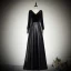 Modest / Simple Black Evening Dresses  2020 A-Line / Princess Suede V-Neck Long Sleeve Backless Floor-Length / Long Formal Dresses