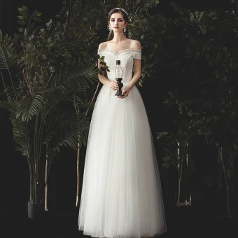 Charmant Ivoire Robe De Mariée 2020 Princesse Volants De L 039 Épaule En Dentelle Fleur Sans Manches Dos Nu Longue