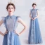 Vintage / Retro Sky Blue Evening Dresses  2020 A-Line / Princess High Neck Ruffle Lace Flower Sleeveless Floor-Length / Long Formal Dresses