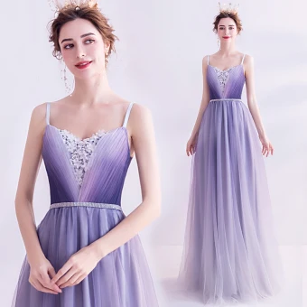 Charming Purple Evening Dresses 2020 A Line Princess Spaghetti Straps Beading Rhinestone Appliques Lace Flower Sleeveless Backless Floor Length Long Formal Dresses