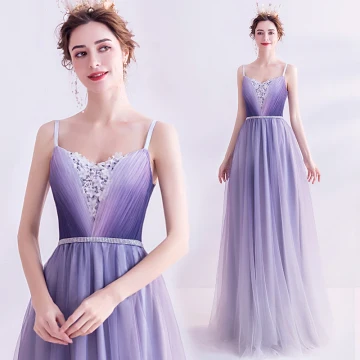 Charmant Violet Robe De Soirée 2020 Princesse Bretelles Spaghetti Perlage Faux Diamant Appliques En Dentelle Fleur Sans Manches Dos Nu Longue Robe De Ceremonie