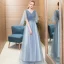 Chic / Beautiful Sky Blue Evening Dresses  2018 A-Line / Princess Rhinestone V-Neck Backless 3/4 Sleeve Floor-Length / Long Formal Dresses