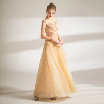 Chic Belle Jaune Robe De Bal 2021 Princesse Encolure Dégagée Sans Manches Perlage Perle Paillettes Longue Promo Robe De Ceremonie