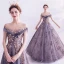 Elegant Purple Glitter Prom Dresses 2020 A-Line / Princess Scoop Neck Beading Rhinestone Sequins Lace Flower Short Sleeve Backless Sweep Train