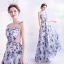 Charmant Océan Bleu Ivoire Florale Robe De Soirée 2020 Princesse Encolure Dégagée Paillettes Appliques Impression Sans Manches Dos Nu Longue Robe De Ceremonie