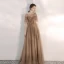 Elegant Brown Evening Dresses  2020 A-Line / Princess Scoop Neck Rhinestone Sequins Short Sleeve Backless Floor-Length / Long Formal Dresses