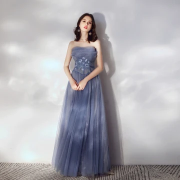 Chic Belle Océan Bleu Robe De Bal 2020 Princesse Bustier En Dentelle Fleur Sans Manches Dos Nu Longue Robe De Ceremonie