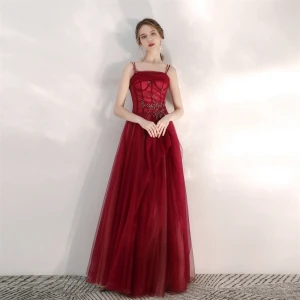 Charmant Bordeaux Robe De Bal 2020 Princesse Bretelles Spaghetti Perlage Paillettes Sans Manches Dos Nu Longue Robe De Ceremonie